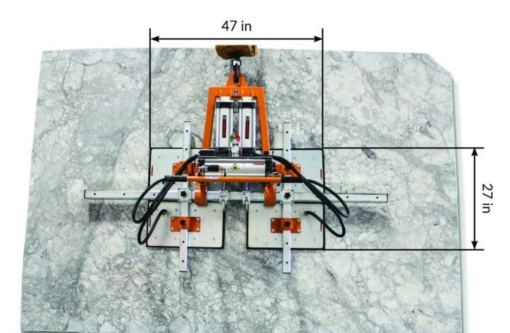 Dimensions for BACA's Vacuum lifter (47 inches by 27 inches)