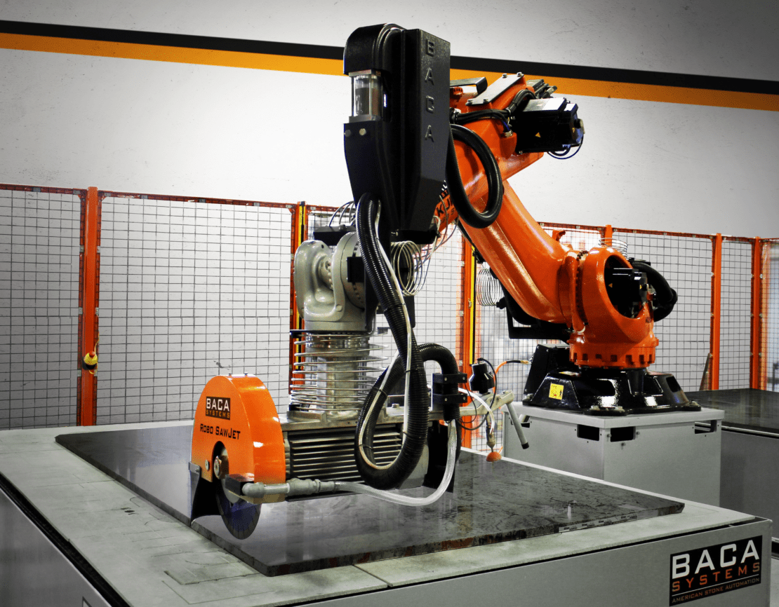 The Robo SawJet cutting a stone slab