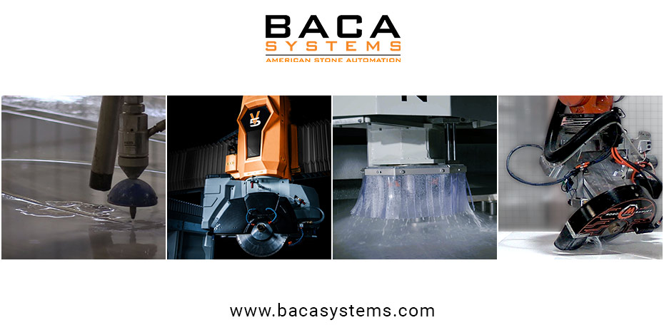 Side-by-side images for BACA's Robo SawJet M Series, Versa 5, Paladin CNC Router, and Miter X